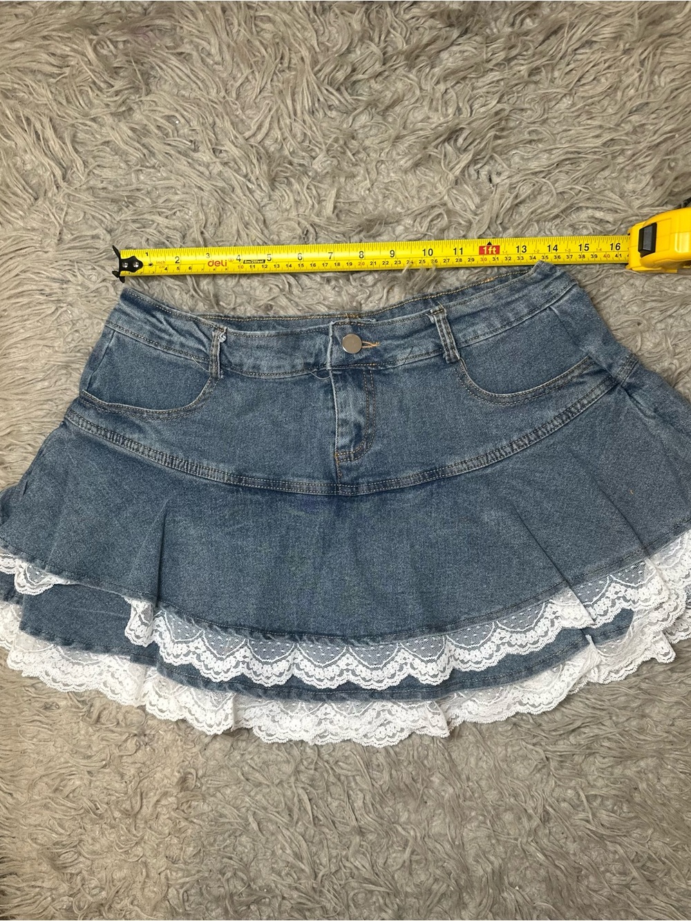 Denim Lace-Trim Mini Skirt - Blue